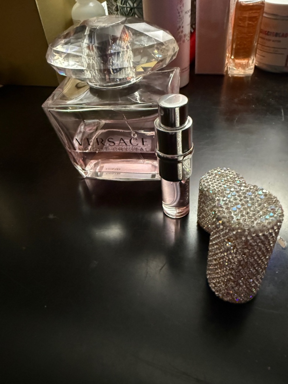 Versace Light Crystal Pink Glass Perfume Bottle Accent. Perfume included